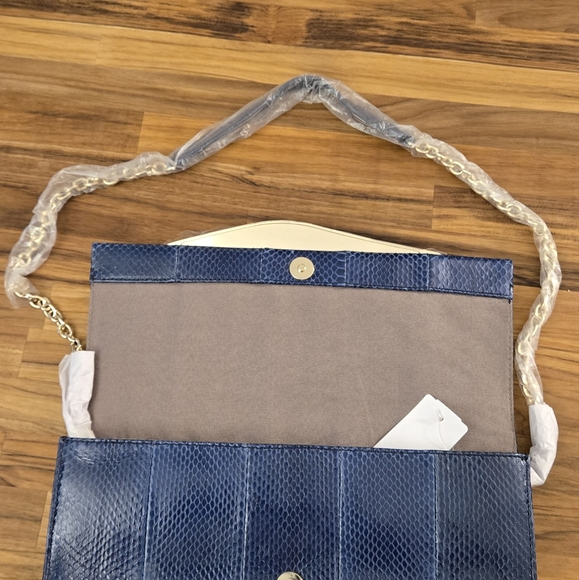 Diane von Furstenberg Women's Clutch Bag Faux Snakeskin Deep Ocean Blue Metallic - Picture 5 of 11